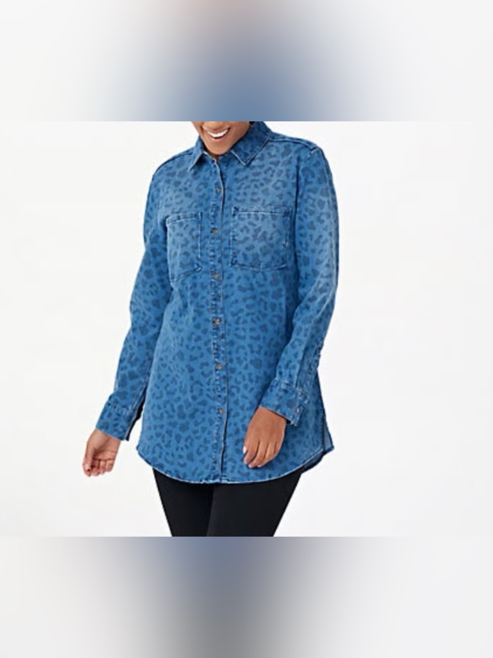 GILI Leopard Print Denim Snap Front Shirt Size M Western Layering Bold Neutral